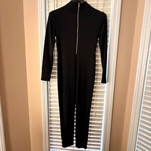 Black Long Sleeve Mock Neck Jumpsuit Catsuit M SHEIN Zip Back Bodycon Goth Y2K L